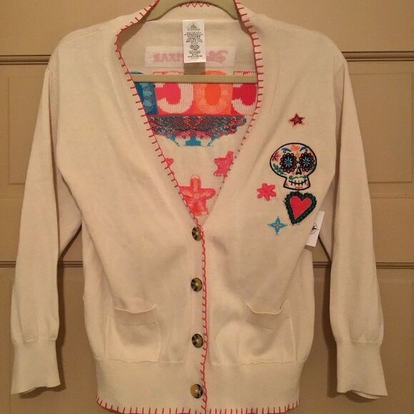 NWT Disney Pixar Girl Cotton Embroidered Coco Skull Sweater Cardigan - Picture 4 of 7